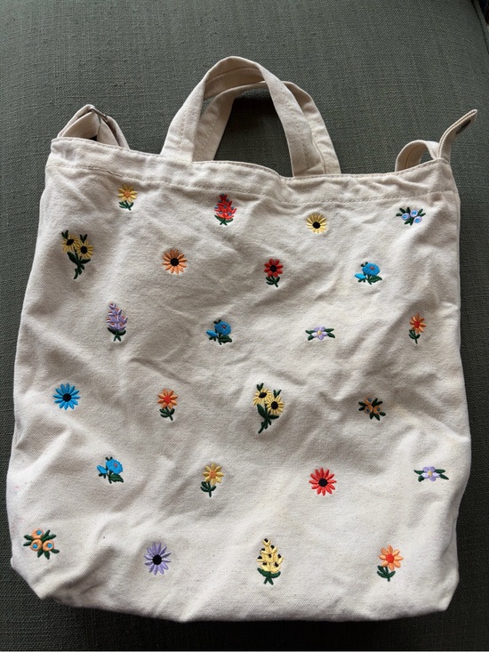 BAGGU Handbags - BAGGU Canvas Floral Embroidered Tote